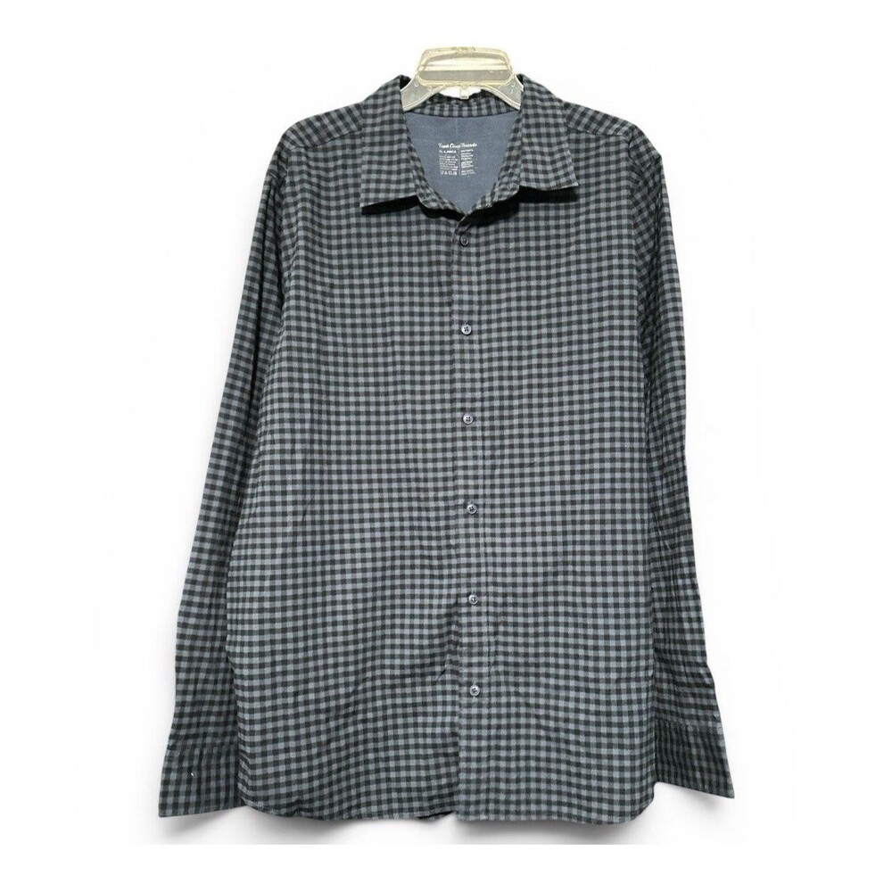 Fresh Clean Threads Mens XL Blue Black Check Long Sleeve Button Up Stretch Shirt